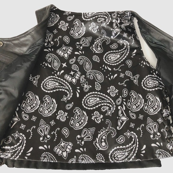 Unik Premium Women Sz M Black Leather Snap Front Vest Side Laces Paisley Liner - Picture 15 of 16